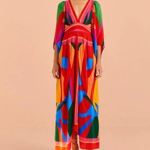 Farm Rio Colorful Leaves Midi Dress